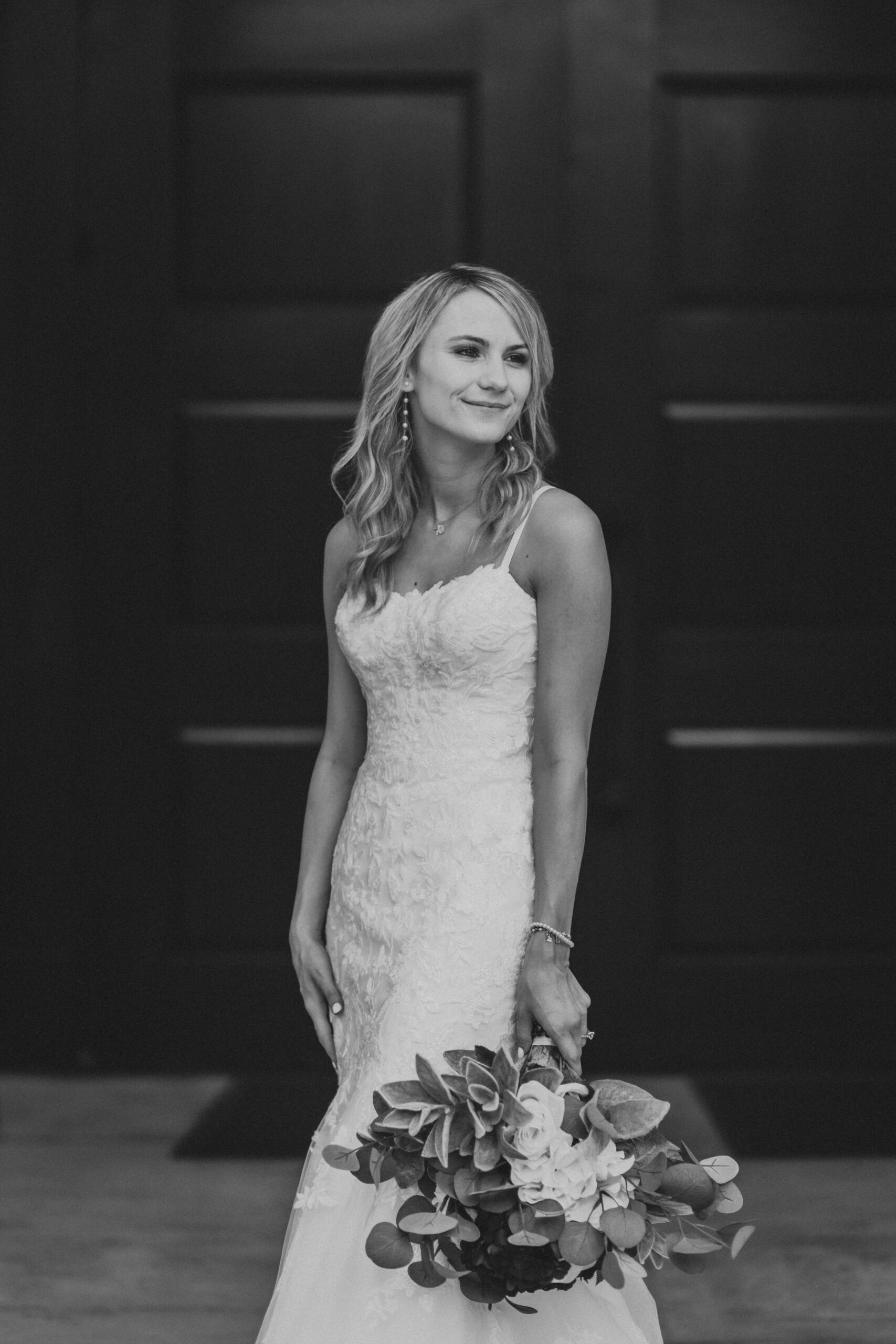 Johanna in her perfectly altered dress on her wedding day.