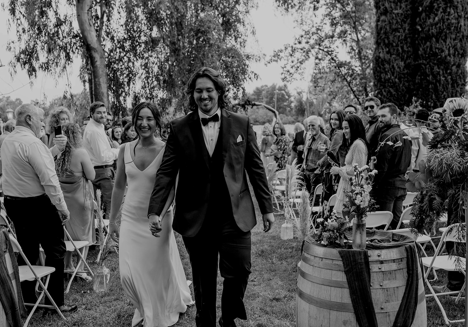 Bride and Groom walking down the aisle