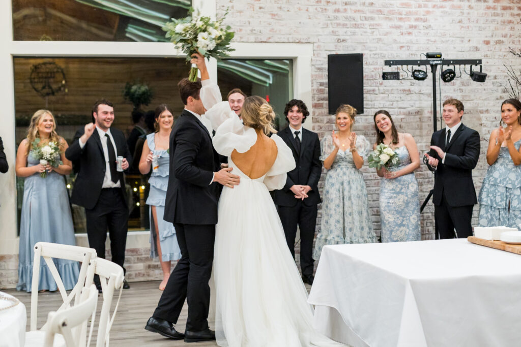 happy bride and groom at their reception